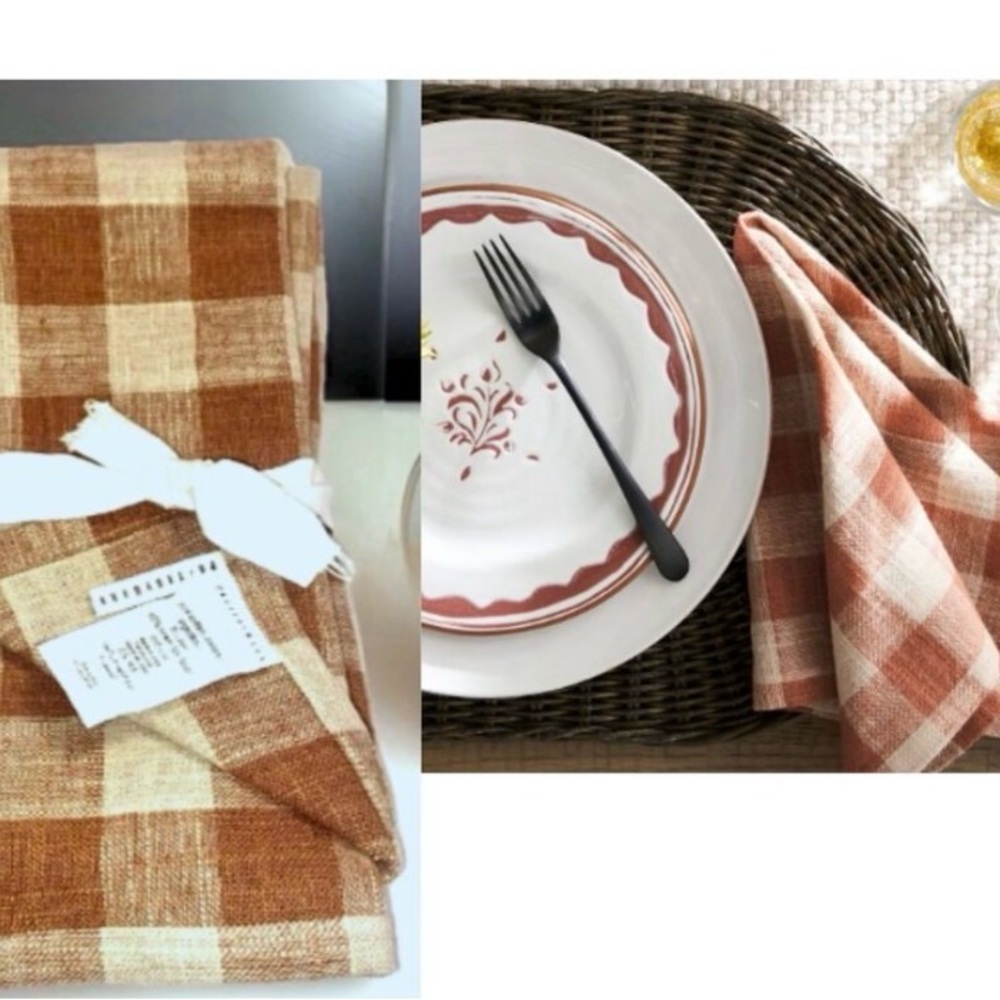 Pottery Barn Napkins Dalton Check Cotton Linen Buffalo Plaid Cinnamon NWOT